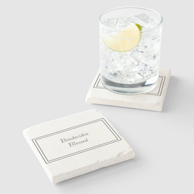 Bilingual Black & White Spanish Bendecido Blessed  Stone Coaster (Side)
