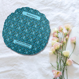 Bilingual Blue Leaves Crece con Amor & Name Round Pillow