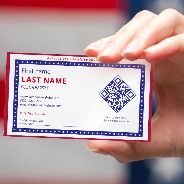 Bilingual Campaign Voter Contact GOTV Info QR Code Magnetic Business Card (Bilingual Campaign Voter Contact GOTV Info QR Code Business Card Magnet)