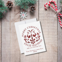 Bilingual Christmas Spanish Burgundy Birds