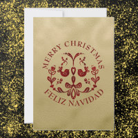 Bilingual Christmas Spanish Gold Burgundy Birds