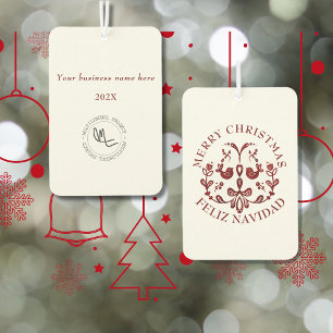 Bilingual Christmas Spanish Text Burgundy Birds Air Freshener