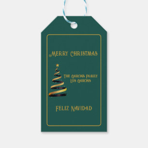 Bilingual Feliz Navidad Christmas Green Golden Gift Tags
