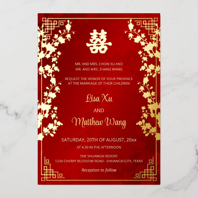  BILINGUAL Gold Frame Red Chinese Wedding (Front)