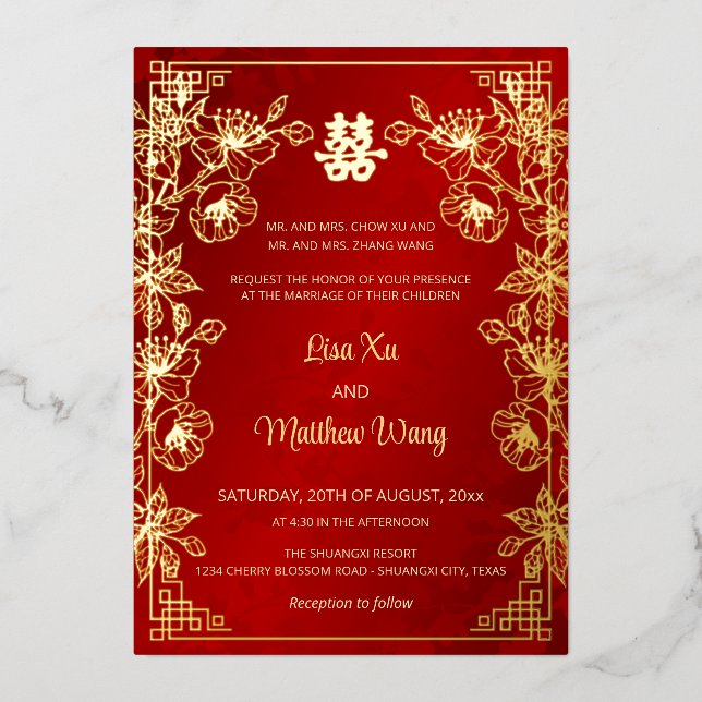  BILINGUAL Gold Frame Red Chinese Wedding (Front)