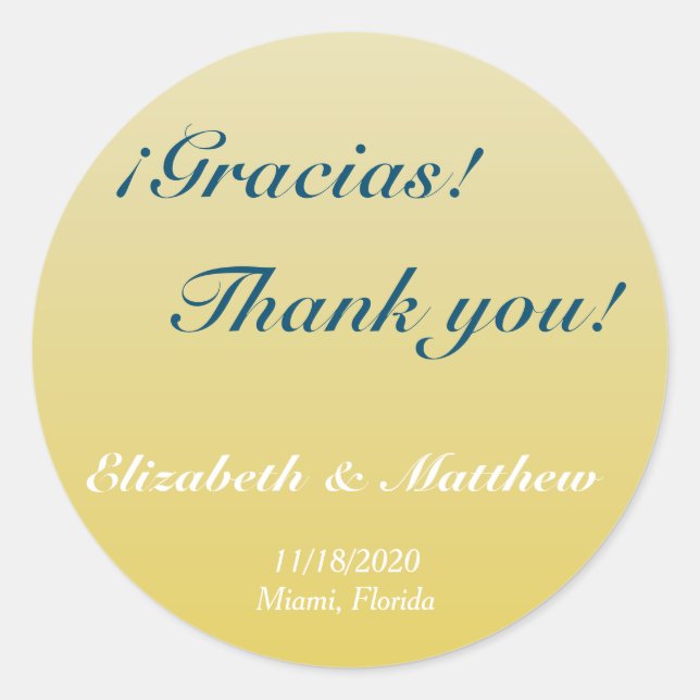 Bilingual Gold Ombre Wedding Thank You Sticker (Front)