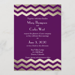Bilingual Gold Shimmer Chevron Wedding Invitation