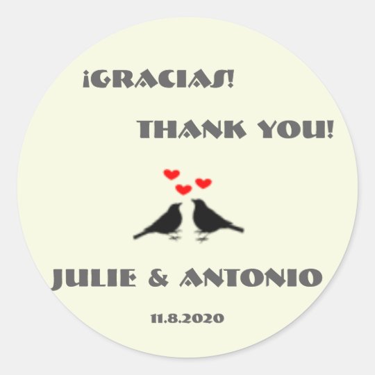 Bilingual Love Birds Wedding Thank You Sticker