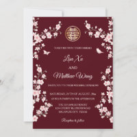 BILINGUAL | Maroon  Cherry Blossom Chinese Wedding