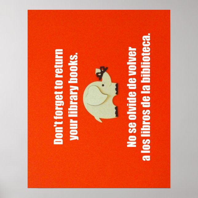 Bilingual message reminder to return library books poster (Front)