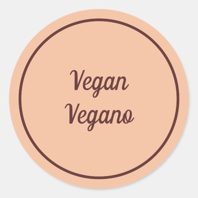 Bilingual Peach Vegan (Vegano) Simple Classic Round Sticker (Front)