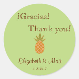 Bilingual Pineapple Wedding Thank You Sticker