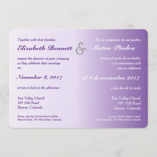 Bilingual Purple Ombre Wedding Invitation