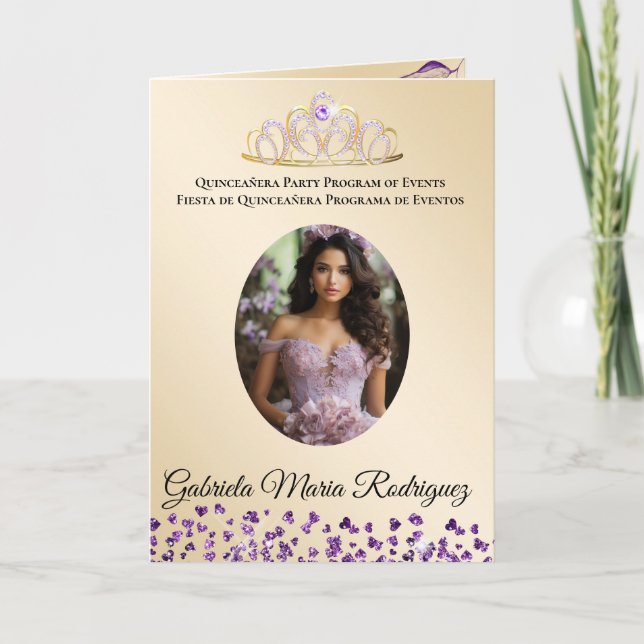 Bilingual Quinceañera Order of Events Program  (Front)