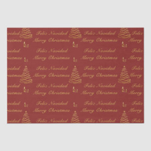 Bilingual Red and Golden Christmas Tree  Tissue Paper