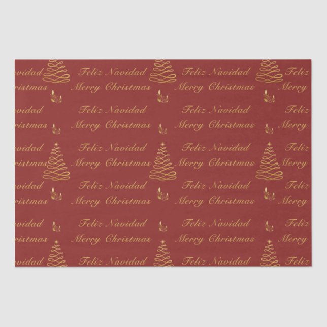 Bilingual Red and Golden Christmas Tree  Tissue Paper (Front)
