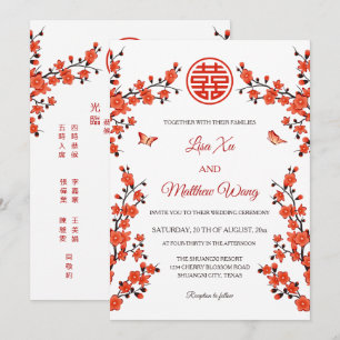 Bilingual Red Blossoms   Chinese Wedding Invitation