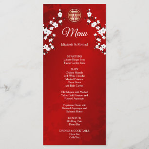 BILINGUAL Red Cherry Blossom Chinese Wedding  Menu
