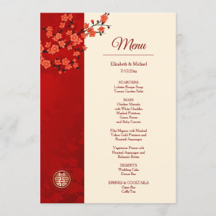 BILINGUAL Red Cherry Blossom Chinese Wedding Menu