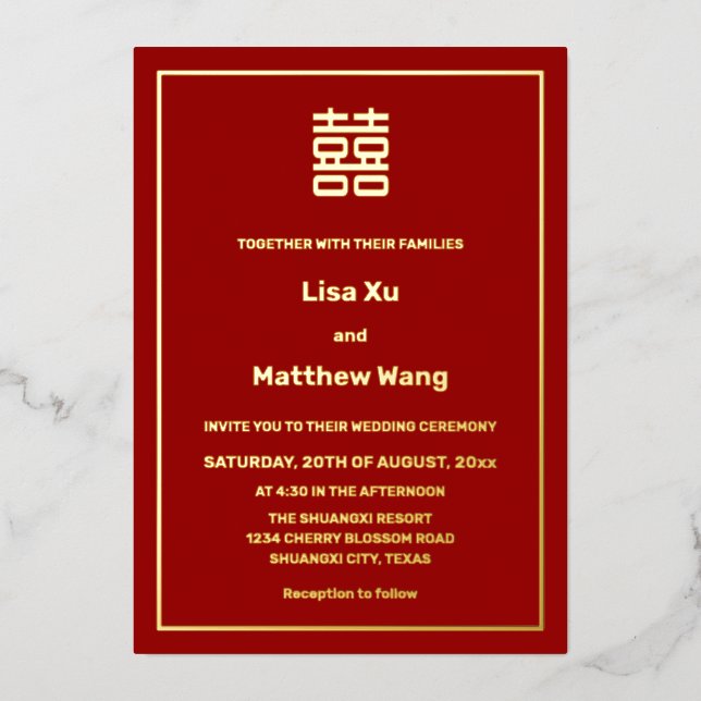 BILINGUAL Red Gold Chinese Wedding (Front)