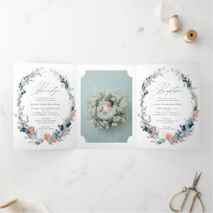 Bilingual Spanish English Flowers Baptism Bautizo Tri-Fold Invitation