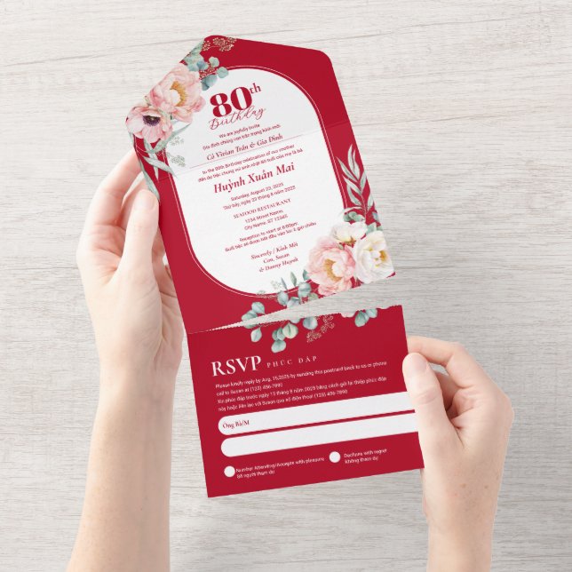 Bilingual Vietnamese Birthday All In One Invitation (Tearaway)