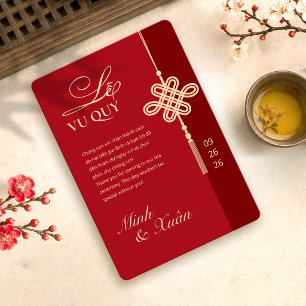 Bilingual Vietnamese Concentric Knot Red Wedding Thank You Card