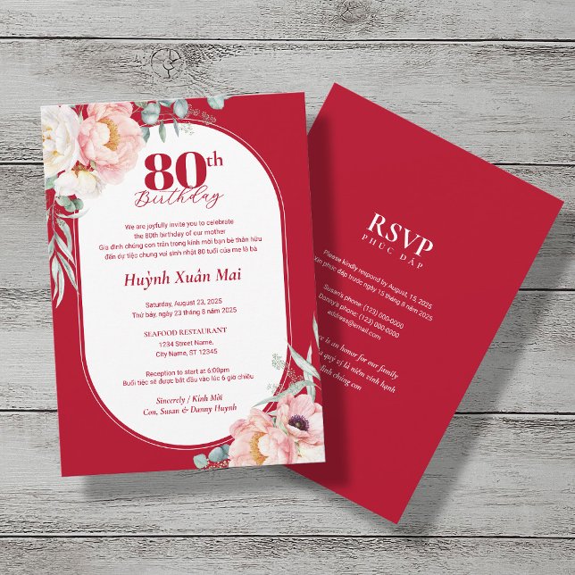 Bilingual Vietnamese Peony Birthday Invitation (Creator Uploaded)