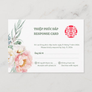 Bilingual Vietnamese Peony Song Hy Wedding RSVP