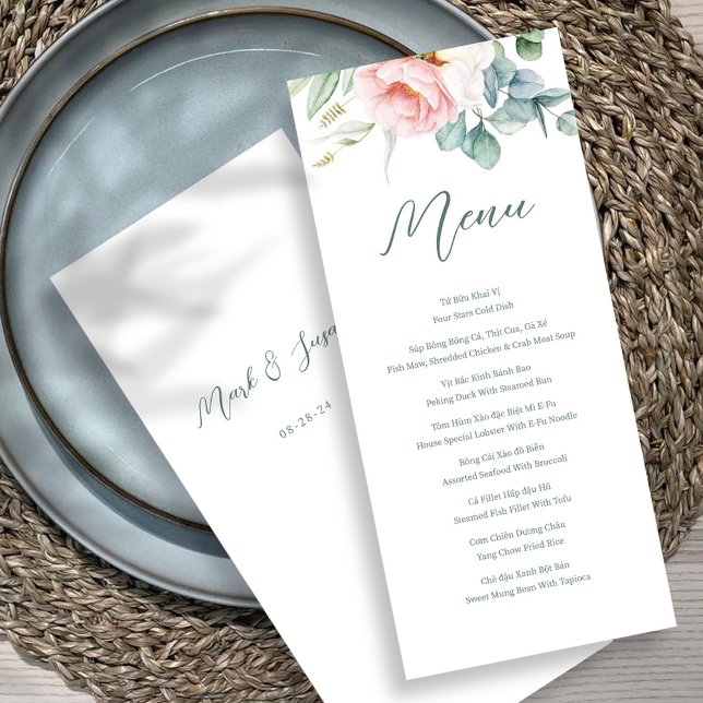 Bilingual Vietnamese Pink Flower Wedding Menu (Creator Uploaded)
