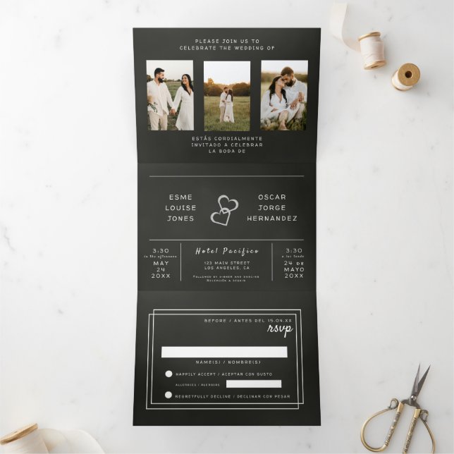 Bilingual Wedding Invitation - Chalkboard Photos  (Inside)