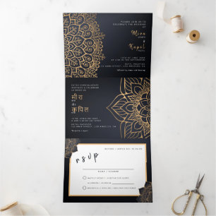 Bilingual Wedding Invitation - Mandala All in One