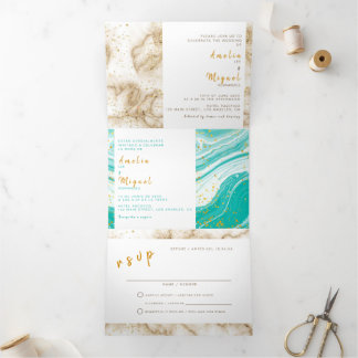 Bilingual Wedding Invitation - Marble All in One