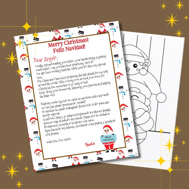 Bilingual White Santa Letter for Kids Spanish (White bilingual letter from Santa  Christmas, Custom text, name & personalized Multilingual Project)