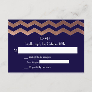Bilingue Chic Rose Gold Chevron Wedding RSVP