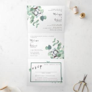 Bilingue Faire-part de mariage Eucalyptus tous en 