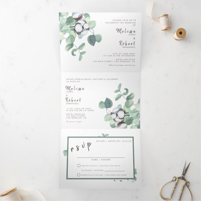 Bilingue Faire-part de mariage Eucalyptus tous en  (Intérieur)