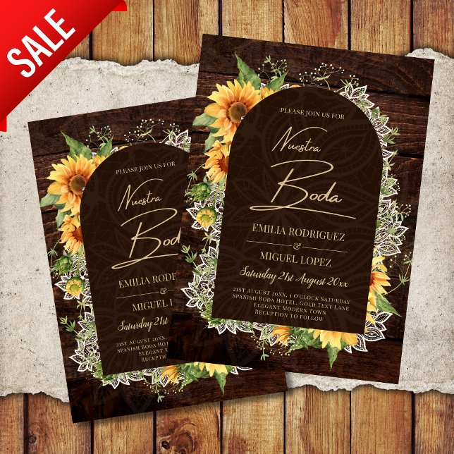 Bilingüe Rústico Azul Amarillo Girasoles Boda Flyer (Creator Uploaded)