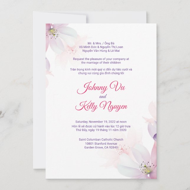 Bilingue Vietnamienne Invitation Cerise Blossom (Devant)