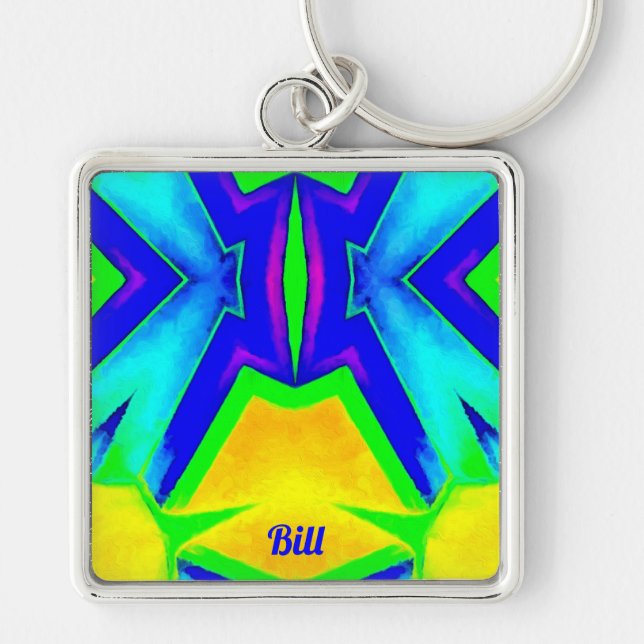 BILL ~ Blue Green and Yellow ~  Keychain (Front)