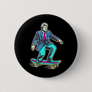 Bill Clinton Retro Skateboarding 2 Inch Round Button