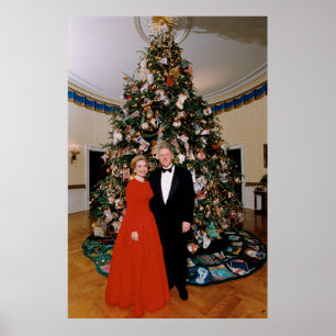 Bill & Hillary Clinton Christmas White House   Poster