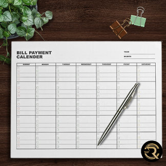 Bill Payment Calendar Planner Notepad