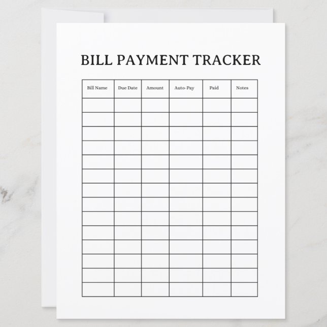 Bill Payment Tracker Template (Front)