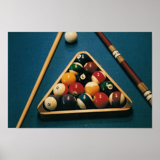 Billard / Biliards Table, boules, ques — Poster (Devant)
