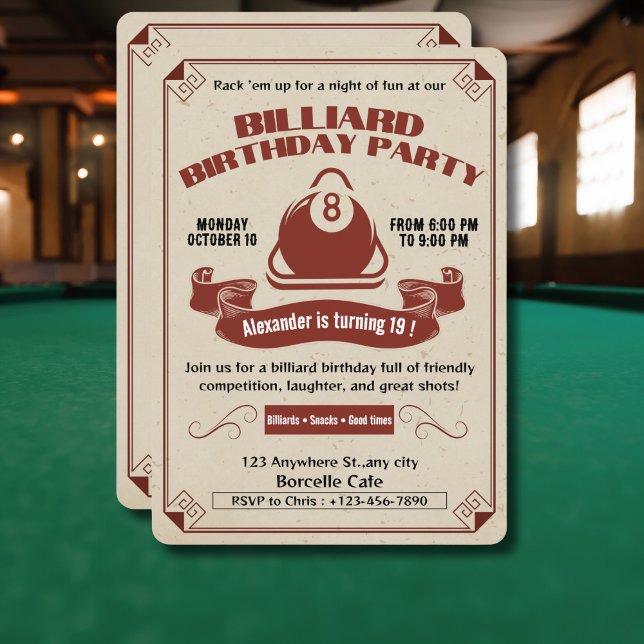Billard vintage Anniversaire Fête Invitation thème (Créateur téléchargé)
