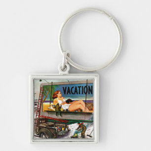 Billboard Painters in Winter by Stevan Dohanos Keychain