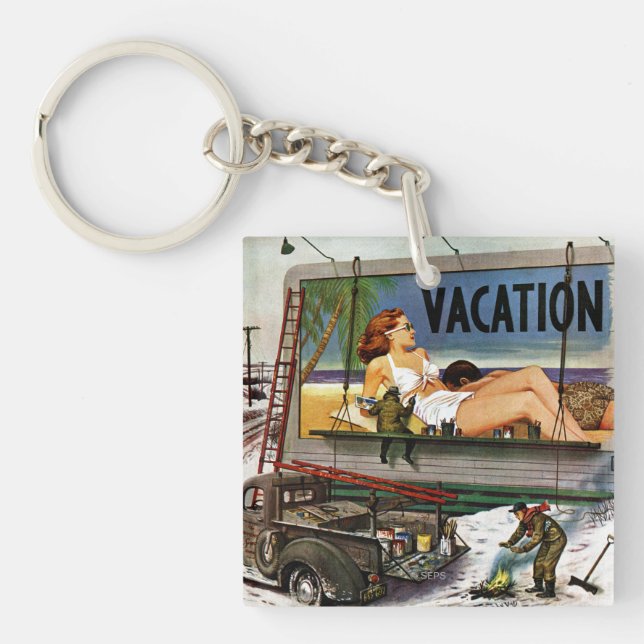 Billboard Painters in Winter by Stevan Dohanos Keychain (Front)