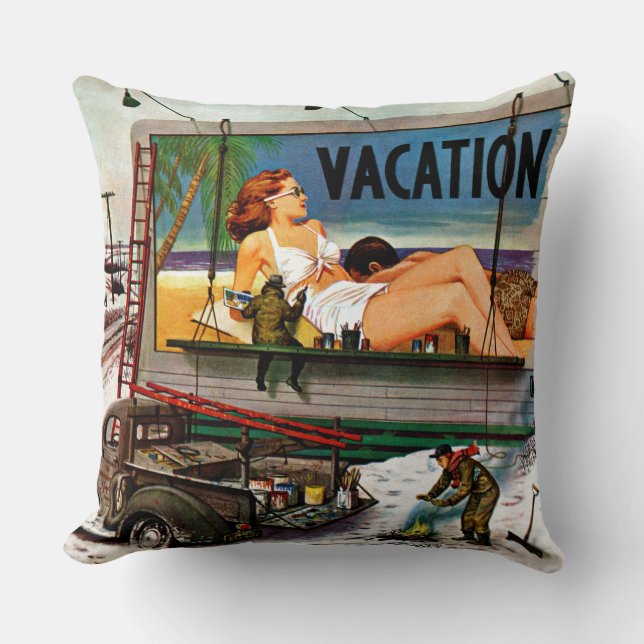 Billboard Painters in Winter by Stevan Dohanos Throw Pillow (Front)