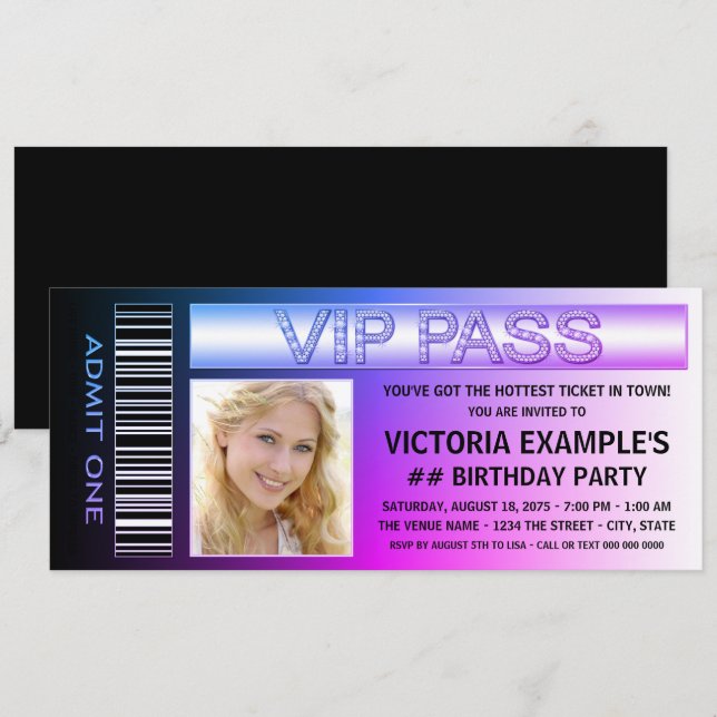 Billet Anniversaire Fête Invitations (Devant / Derrière)